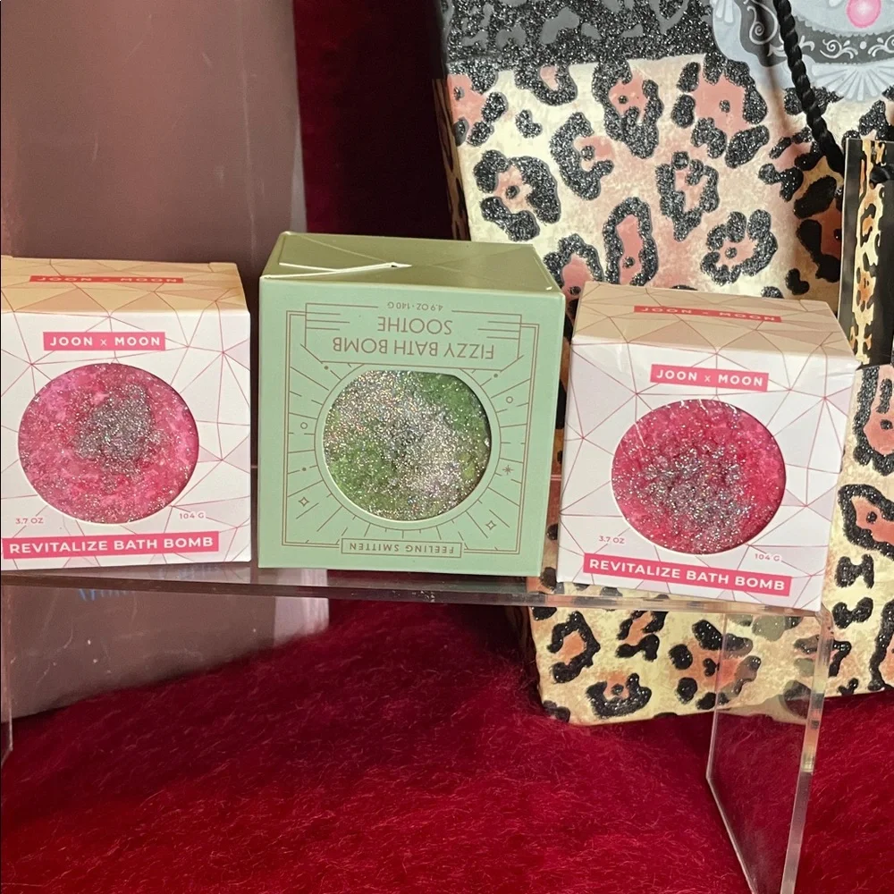 JOON X MOON REVITALIZE & SOOTHING GEODE BATH BOMBS LOT OF 3 PINK & GREEN